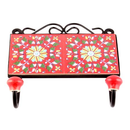 Red Floral Ceramic Tiles Hooks Online